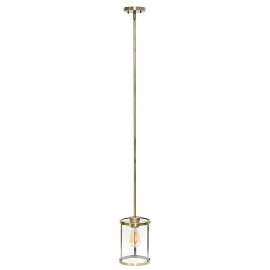 Lalia Home 1-Light Pendant Fixture, Adjustable, Clear Glass, Antique Brass, 9.25in Height, Model 1270-LHP-3002-AB