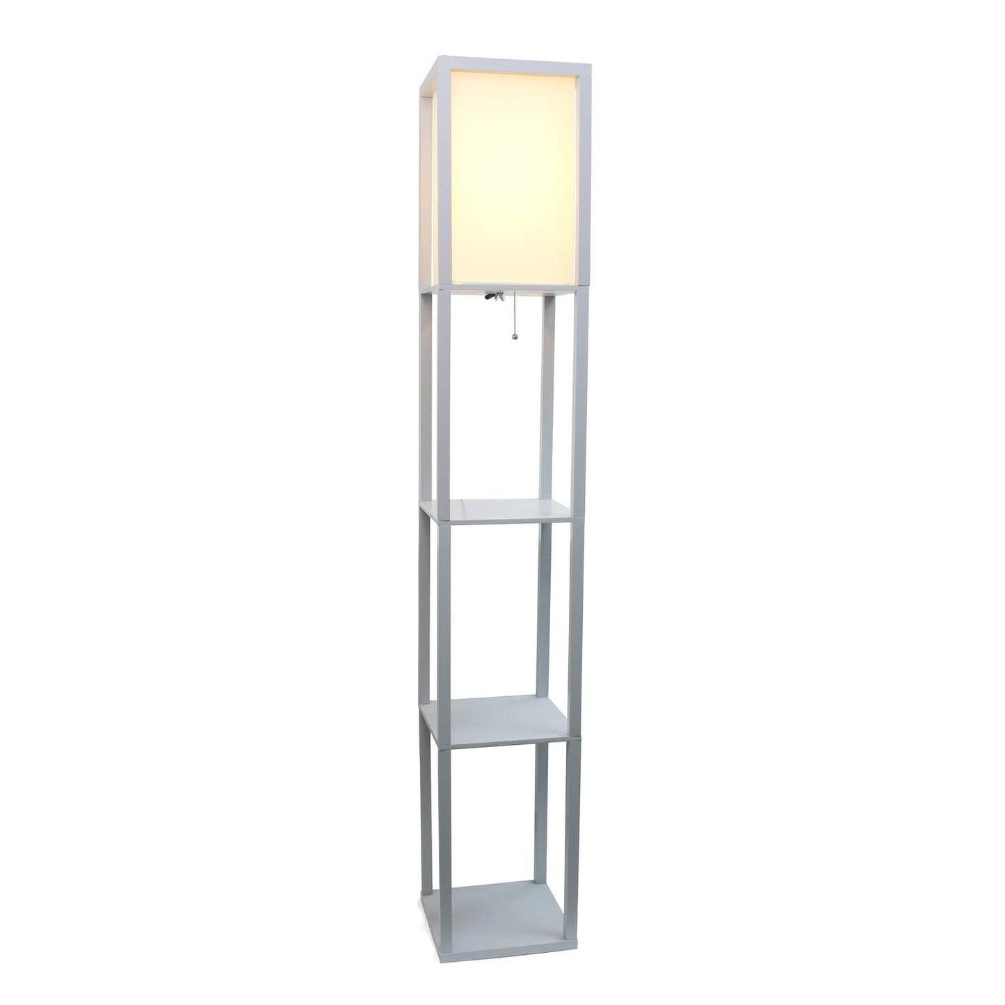 LALIA HOME Column Shelf Floor Lamp, Linen Shade, Gray, Wood, Model LHF-3004-GY