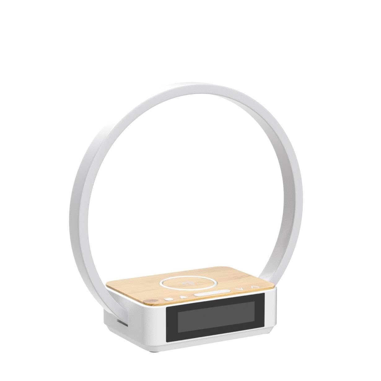 WILIT Bedside Lamp with Alarm Clock, Touch Control, Wireless Charger, Dimmable, Model B17, White/Brown