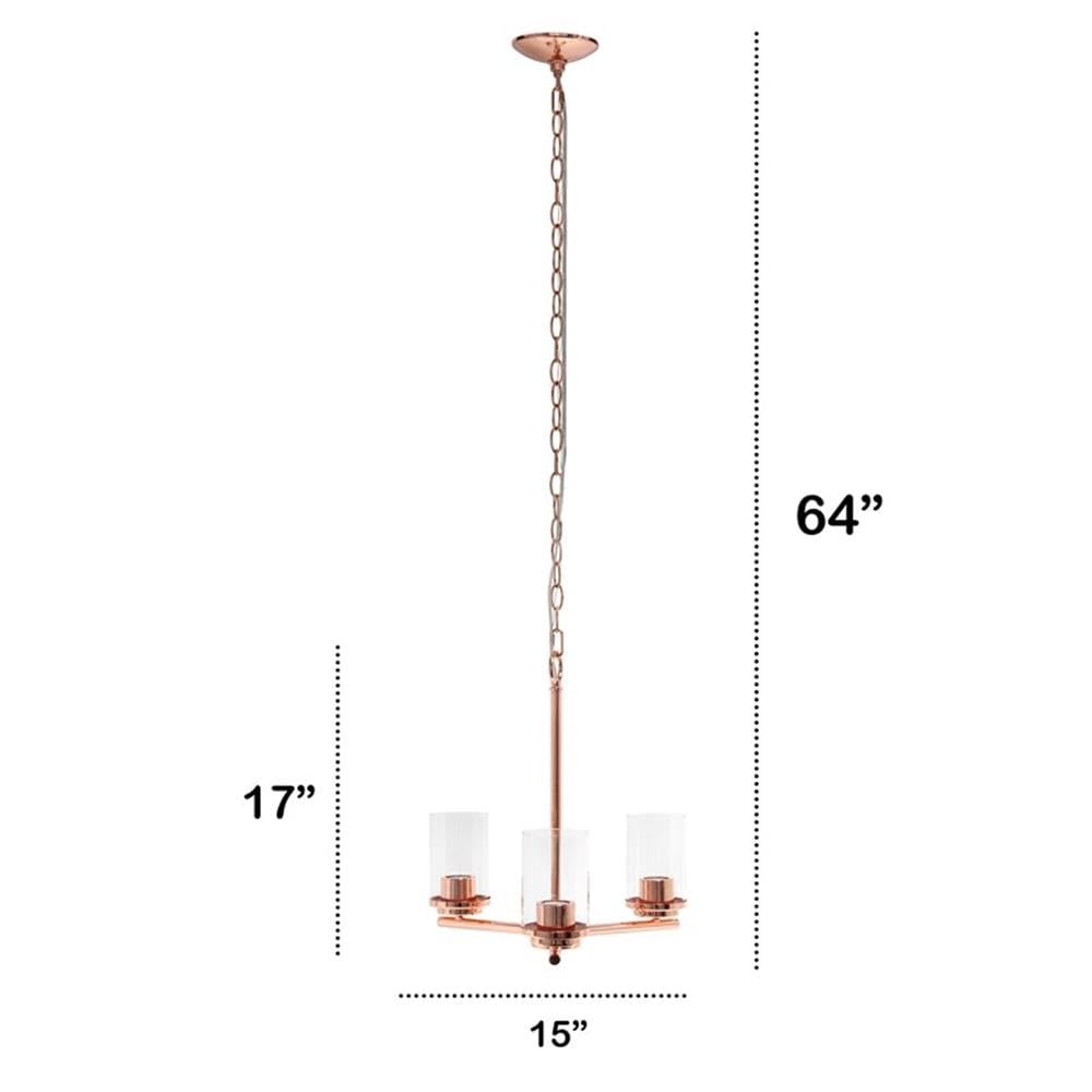 LALIA HOME 3-Light Pendant Chandelier, 15in Glass & Metal, Rose Gold, Model LHP-3012, Ideal for Kitchen, Foyer, Living Room