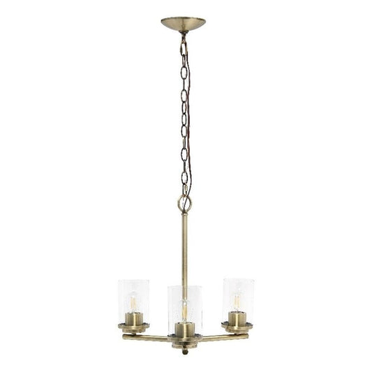 LALIA HOME 3-Light Pendant Chandelier, Antique Brass, 15x15x64, Glass, Model LHP-3012, Ideal for Kitchen Island, Foyer, Living Room