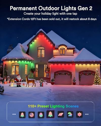 Lumary Smart Permanent Outdoor Lights 2 With Remote  150Ft With 90 Rgbaicw Leds 5400Lm For Daily And Accent Lighting  110+ Scenes For Halloween Christmas Decor  Compatible With Alexa Google  Black