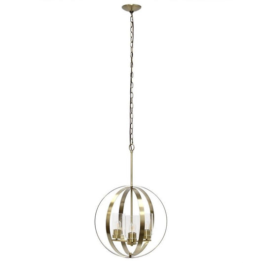 LALIA HOME 3-Light Adjustable Ceiling Pendant, Iron & Glass, 18inx18inx64in, Antique Brass, Model 1270-LHP-3010-AB