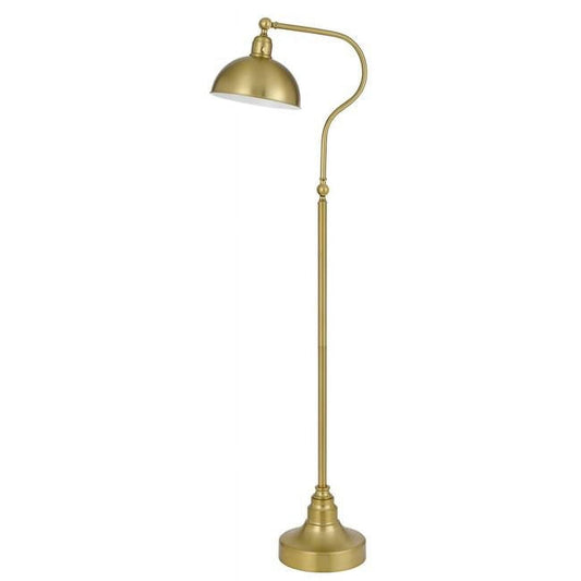 Benzara Metal Curved Floor Lamp, 60 in., Adjustable Dome Shade, Brass, Model BM272207