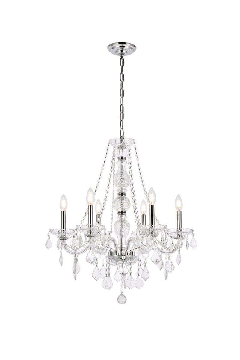 Elegant Lighting Value Verona Chandelier, 6 Light, Alloy Steel, Clear Royal Cut Crystal, Model V7856D24G/RC, Gold Finish