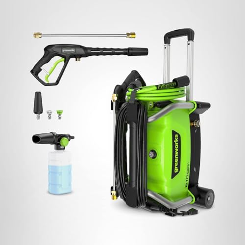 Greenworks 2100 PSI (SGS Certified) 1.2 GPM 13Amp Compact Electric Pressure Washer Telescoping Handle Power Washer for Cars, Driveways, Patios, Patio Furniture & Around Pools