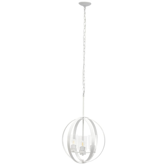 Elegant Designs 3-Light Pendant Light, Metal & Glass, 18in Adjustable, White, Model PT1021-WHT