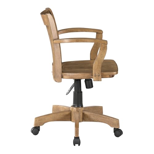 OSP Home Furnishings Deluxe Wood Banker's Home Office Desk Chair with Adjustable Height, Locking Tilt and Heavy Duty Base, Medium Oak Finish