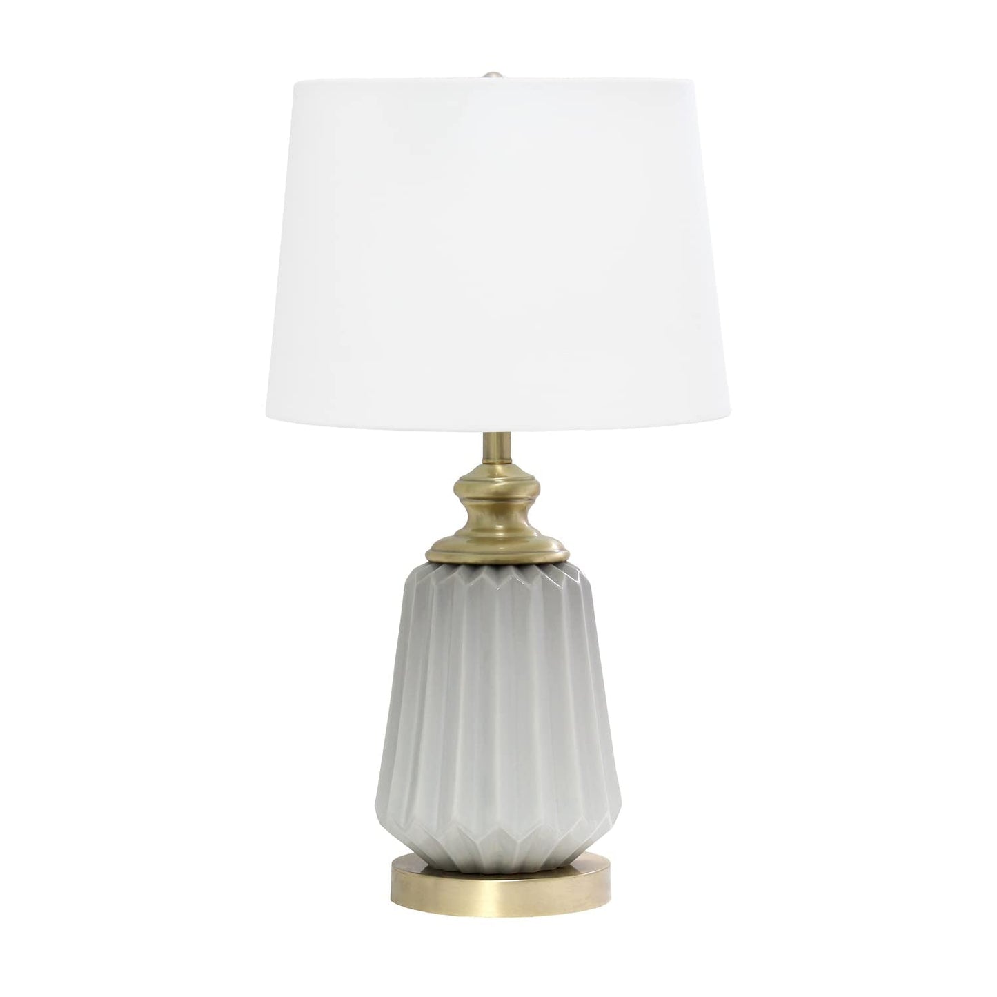 Elegant Designs LT1092-GRY Ceramic Bedside Table Lamp, 25in Traditional Farmhouse Style, Gray with Metal Accents and White Shade
