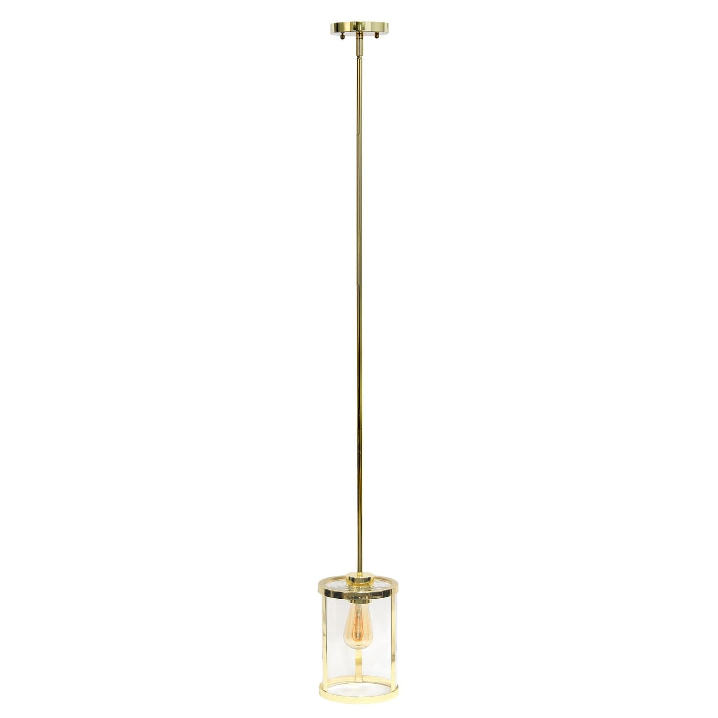 Lalia Home 1-Light Adjustable Pendant Fixture, Gold, Glass, 9.25in Cylindrical, Model 1270-LHP-3002-GL, Modern Farmhouse Design