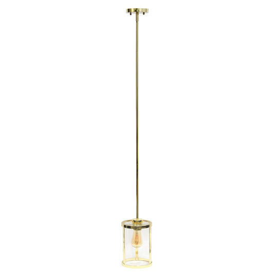Lalia Home 1-Light Adjustable Pendant Fixture, Gold, Glass, 9.25in Cylindrical, Model 1270-LHP-3002-GL, Modern Farmhouse Design