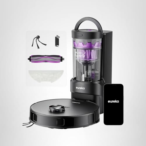 Eureka E20 Evo Plus Robot Vacuum and Mop Combo, 10,000Pa Suction Robot Vacuum Cleaner Bagless Self-Emptying Station, 45-Day Capacity Anti-Hair-Tangling Side Brush Mop Lifting App Control LiDAR Nav