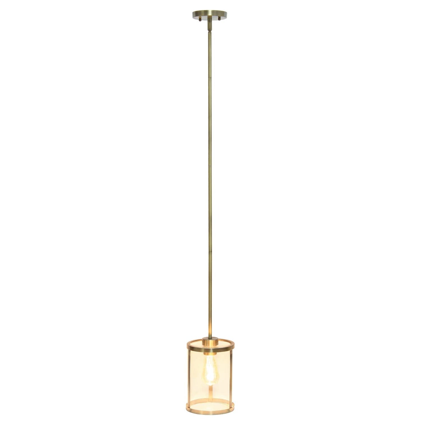 Elegant Designs PT1010-ABS Ceiling Pendant Light, Antique Brass, 1-Lt Metal & Glass, 6.75x6.75x55 inches, Vintage Modern Farmhouse Style