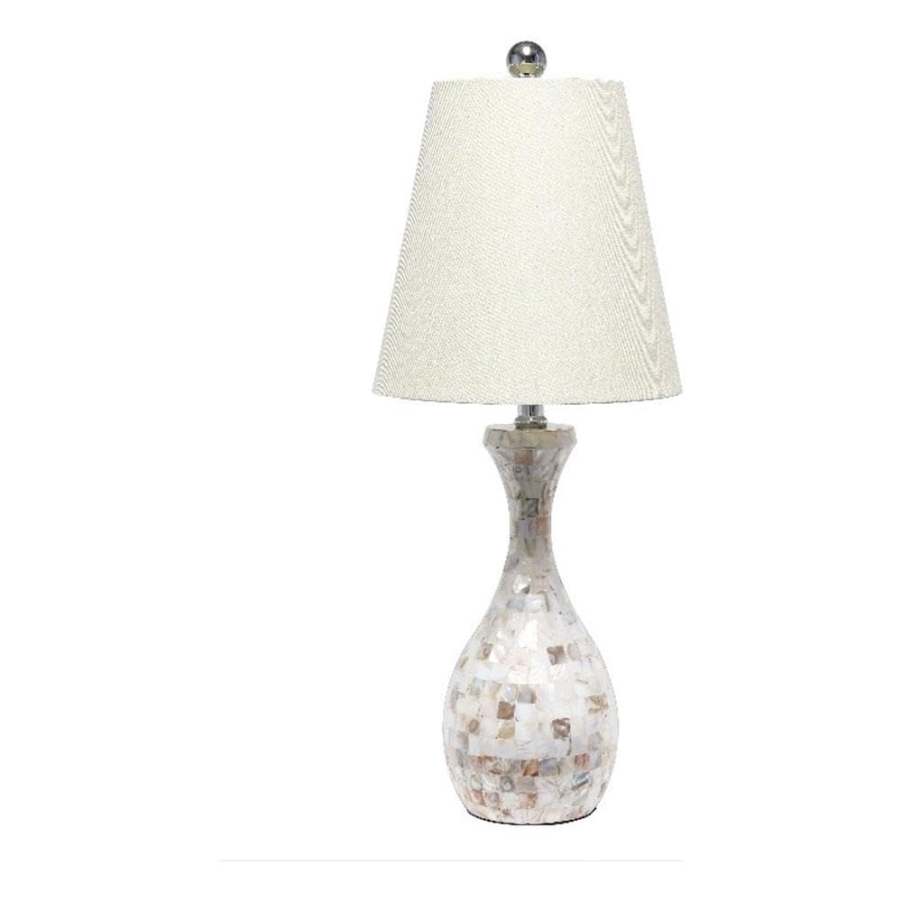 Elegant Designs Table Lamp - Seashell Mosaic Tile Look, Fabric Shade, 10inL x 10inW x 25inH, White, Model LT3336-MOP