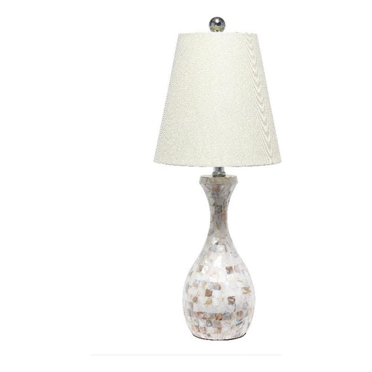 Elegant Designs Table Lamp - Seashell Mosaic Tile Look, Fabric Shade, 10inL x 10inW x 25inH, White, Model LT3336-MOP