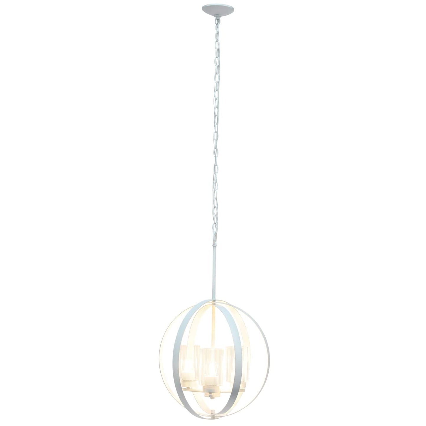 Elegant Designs 3-Light Pendant Light, Metal & Glass, 18in Adjustable, White, Model PT1021-WHT