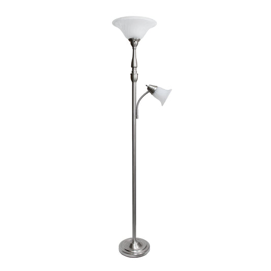 LALIA HOME Torchiere Floor Lamp with Reading Light, Marble Glass Shades, Brushed Nickel, Model LHF-3003-BN