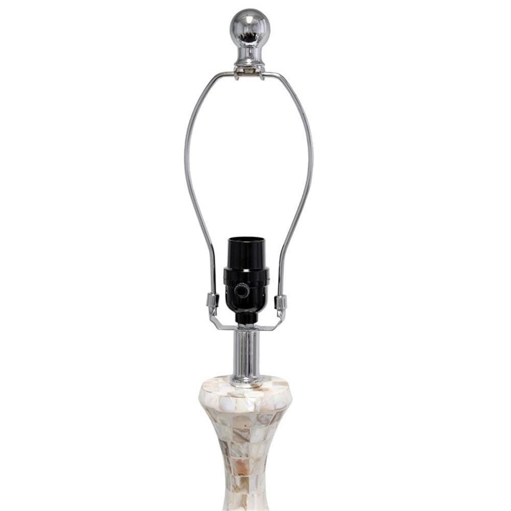 Elegant Designs Table Lamp - Seashell Mosaic Tile Look, Fabric Shade, 10inL x 10inW x 25inH, White, Model LT3336-MOP