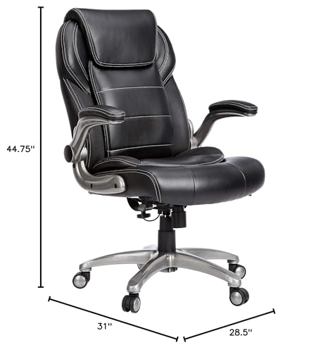Amazon Basics Ergonomic High-Back Office Chair with Flip-Up Arms, Adjustable Lumbar Support, Height Adjustable, 29.5"D x 27.5"W x 44.75"H, Black