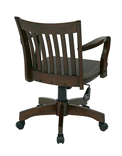 OSP Home Furnishings Deluxe Wood Banker's Home Office Desk Chair with Adjustable Height, Locking Tilt and Heavy Duty Base, Espresso Finish