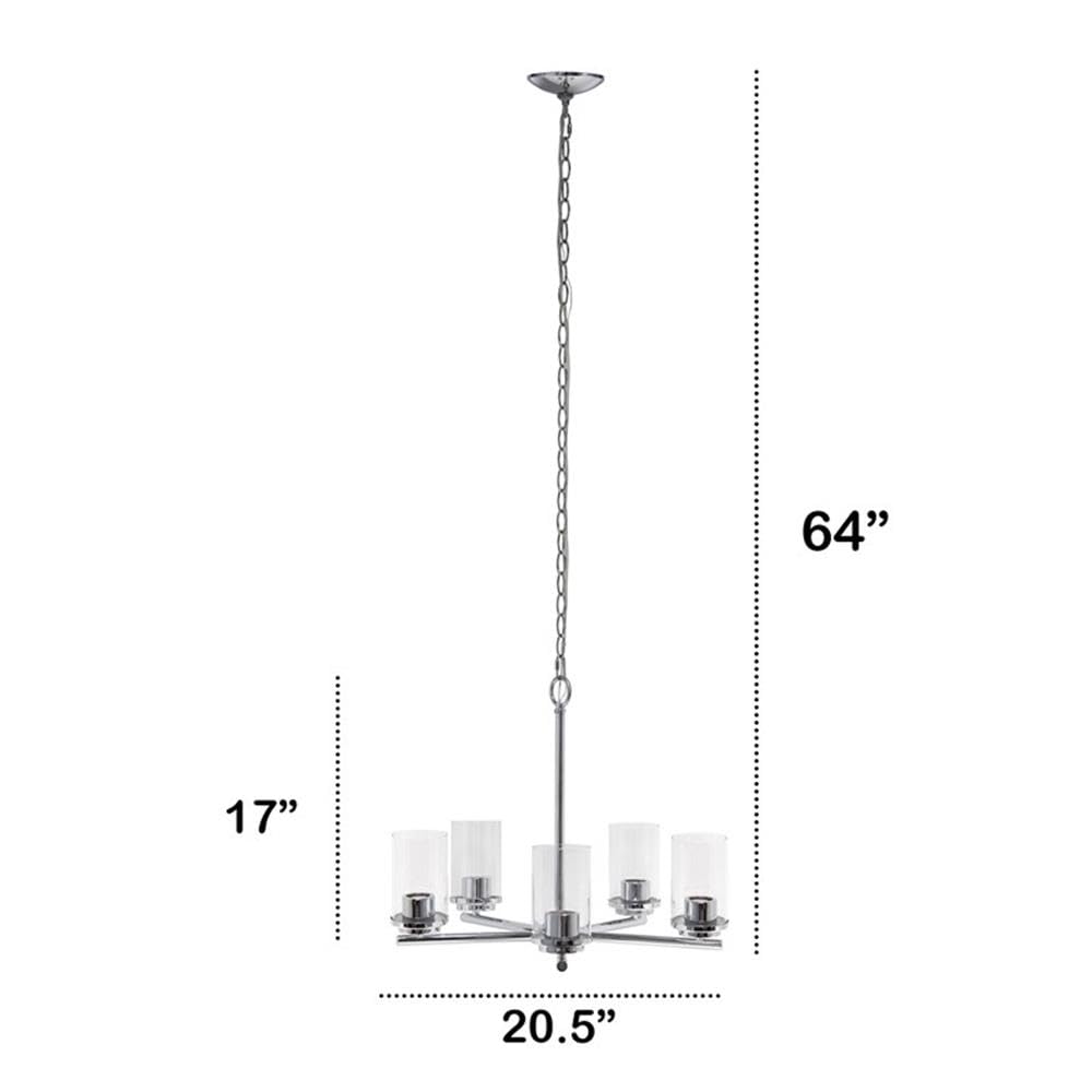 LALIA HOME 5-Light Pendant Chandelier, Clear Glass & Metal, 20.5in Size, Chrome Finish, Model 1270-LHP-3013-CH