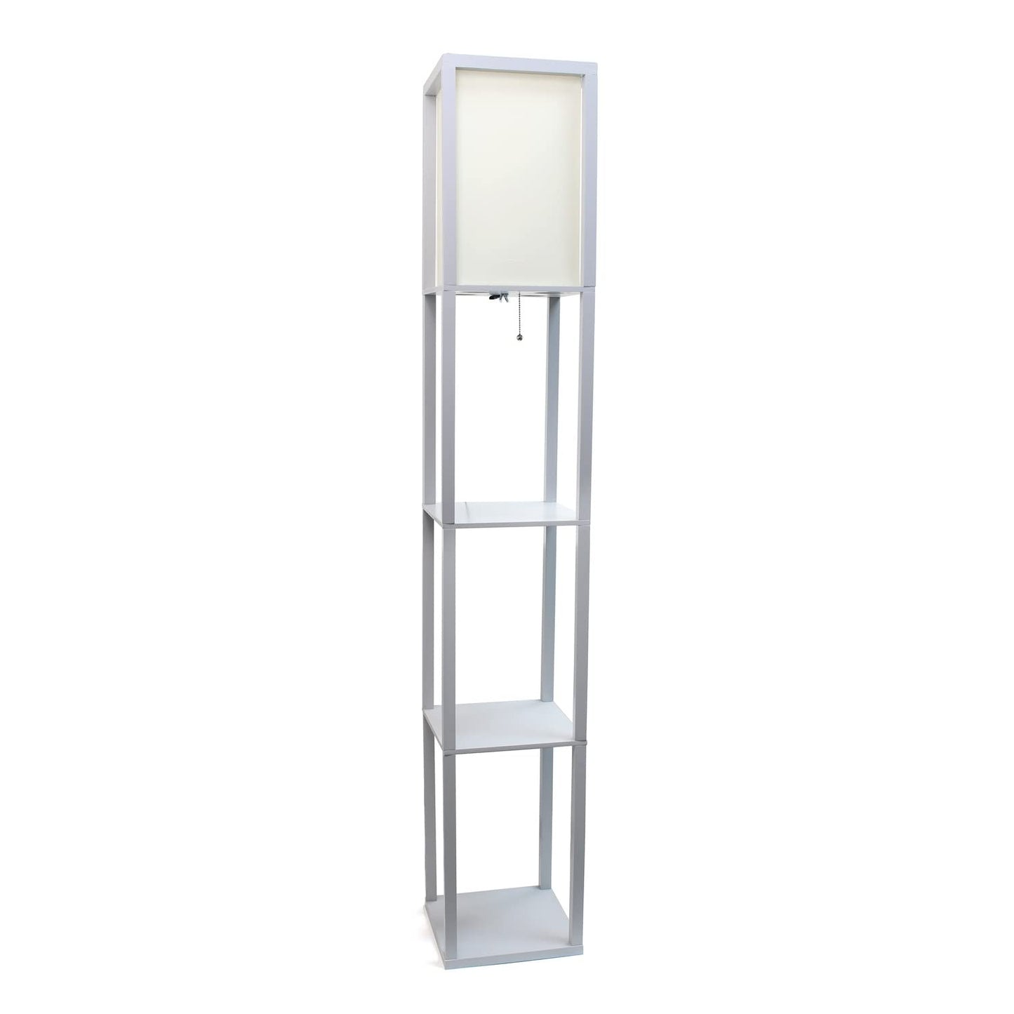 LALIA HOME Column Shelf Floor Lamp, Linen Shade, Gray, Wood, Model LHF-3004-GY