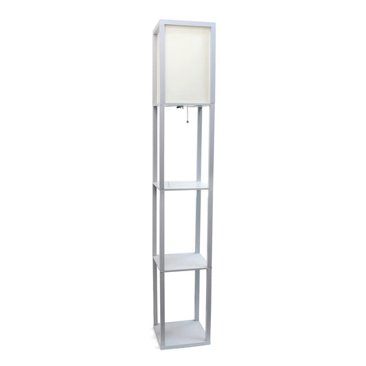 LALIA HOME Column Shelf Floor Lamp, Linen Shade, Gray, Wood, Model LHF-3004-GY