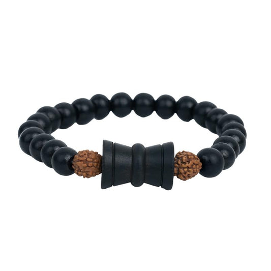 Astrotalk Rudraksha Karungali Healing Bracelet With Damru | Original 5 Mukhi Rudraksha & Karungali Beads | Shields from Evil Eye & Brings Focus | Bracelet for Men & Women | Gift for Man & Woman