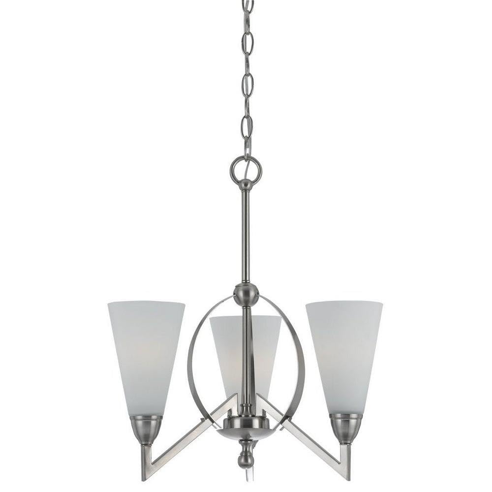 Cal Lighting FX-3508/3 3-Light Chandelier, Metal with Glass Shades, Pwt/Nckl/B/S/Slvr Finish