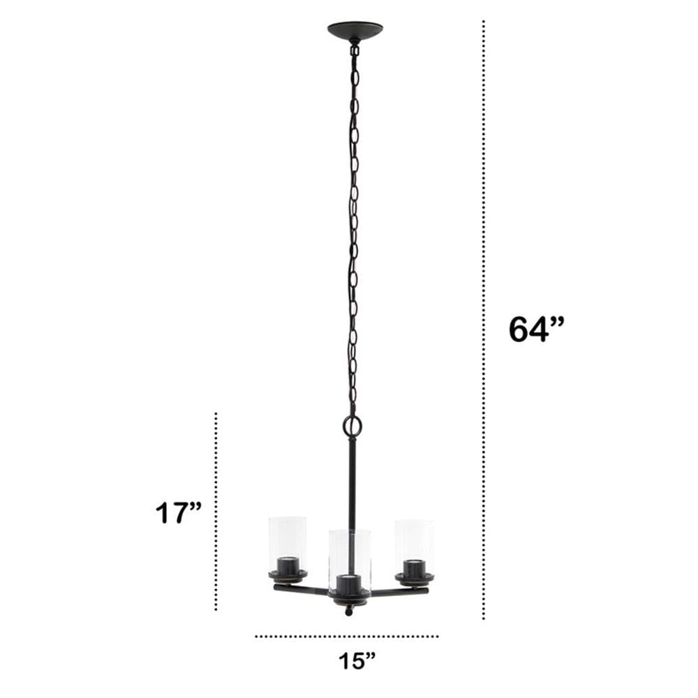 LALIA HOME 3-Light Pendant Chandelier, 15in Clear Glass, Restoration Bronze, Model LHP-3012, for Kitchen Island, Foyer, Living Room