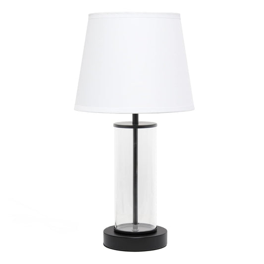 Simple Designs LT2081-BOW Modern Coastal Bedside Table Lamp, 8.66inL x 8.66inW x 16.93inH, Black Base, White Shade, Glass