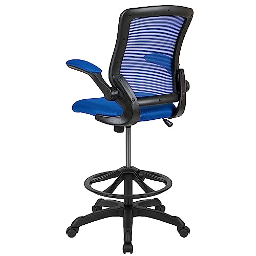Flash Furniture Kale Mid-Back Blue Mesh Ergonomic Drafting Chair | Adjustable Foot Ring, Flip-Up Arms