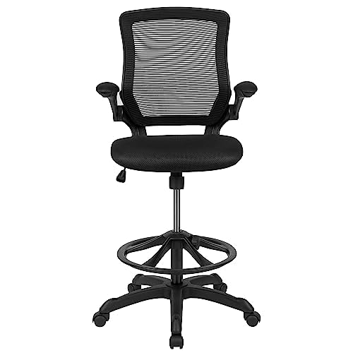 Flash Furniture Kale Mid-Back Swivel Office Chair with Adjustable Foot Ring, Lumbar Support, and Seat Height, Ergonomic Mesh Executive Chair, Black