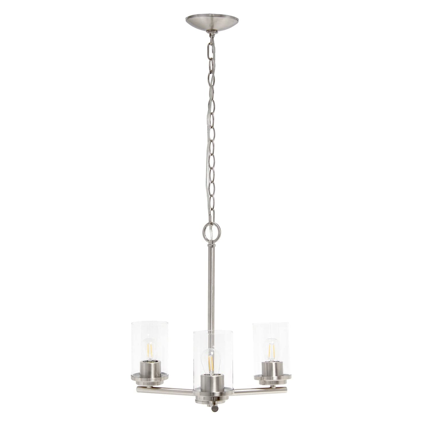 Elegant Designs 3-Light Pendant Chandelier, Glass & Metal, 15in Brushed Nickel, Model PT1018-BSN