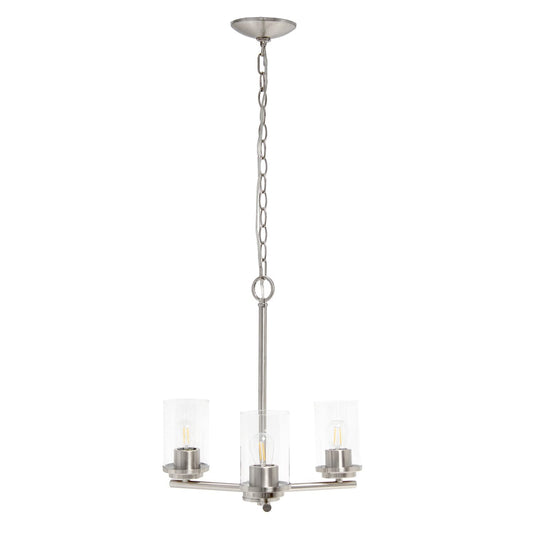 Elegant Designs 3-Light Pendant Chandelier, Glass & Metal, 15in Brushed Nickel, Model PT1018-BSN