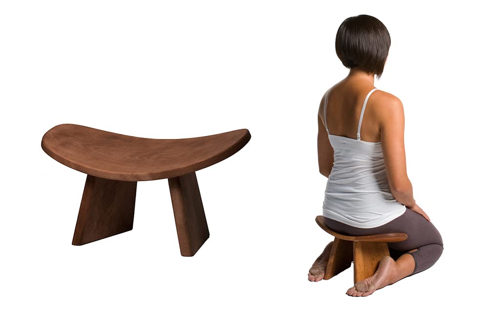 BLUECONY Meditation Bench IKUKO Original, Portable Version with Bag, Locally Handmade Yoga Exercise Wooden Kneeling Ergonomic Seiza Seat - Dark Walnut, Standard Height (7" or 18cm)