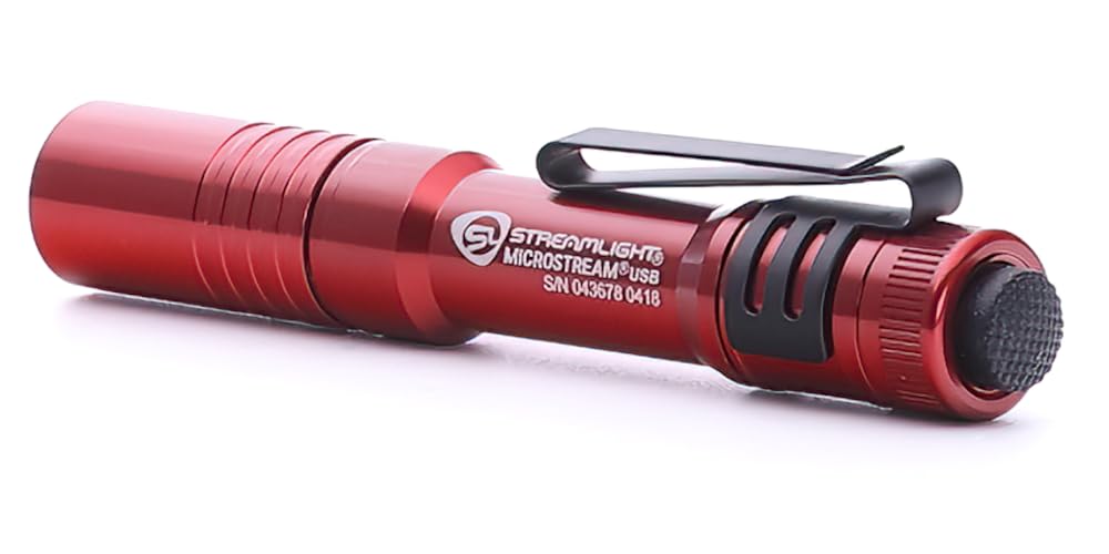 Streamlight MicroStream Flashlight, 250-Lumen, USB Rechargeable, Aluminum, Red, Model 66602