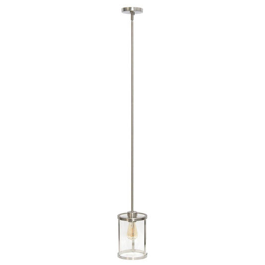 Elegant Designs Pendant Light, 1-Lt Metal & Clear Glass, Brushed Nickel, 9.25in Adjustable, Model PT1010-BSN