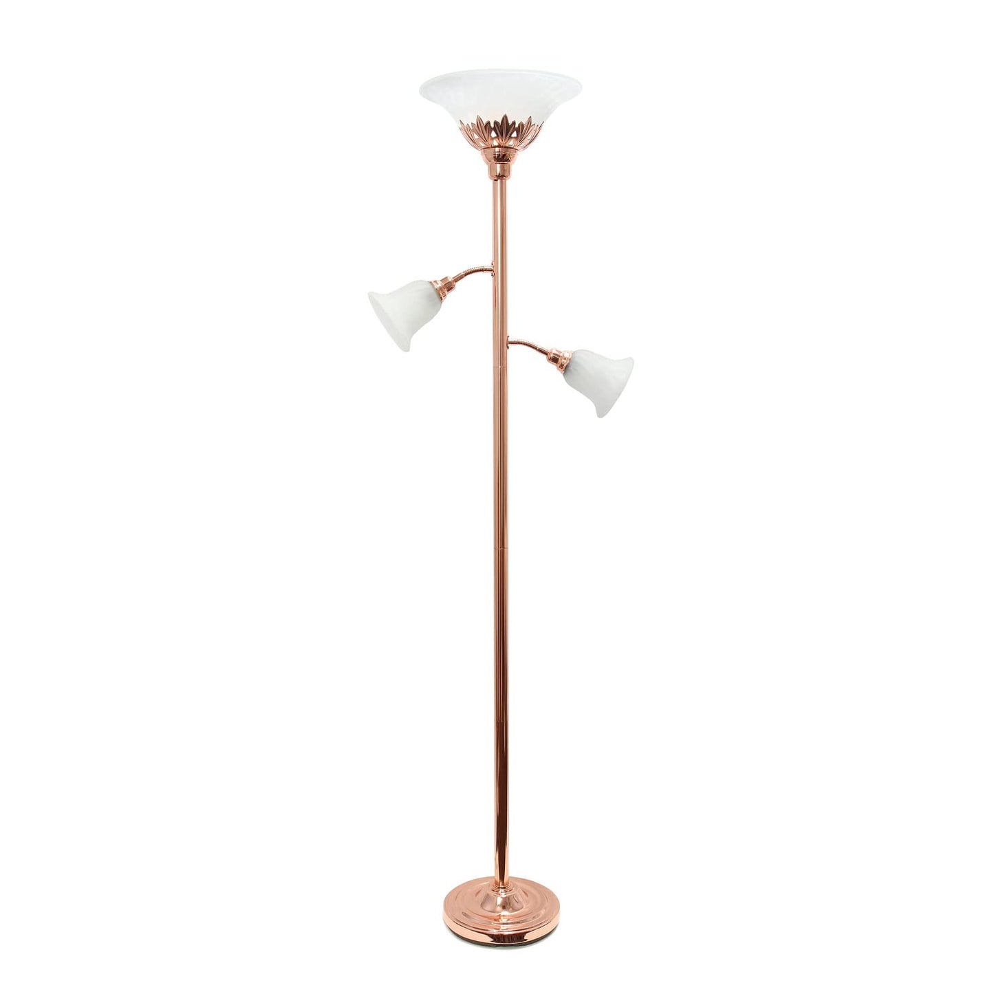 LALIA HOME Torchiere Floor Lamp with 2 Reading Lights, Metal, Rose Gold/White Shades, Model LHF-3002-RG