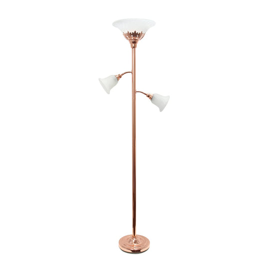 LALIA HOME Torchiere Floor Lamp with 2 Reading Lights, Metal, Rose Gold/White Shades, Model LHF-3002-RG