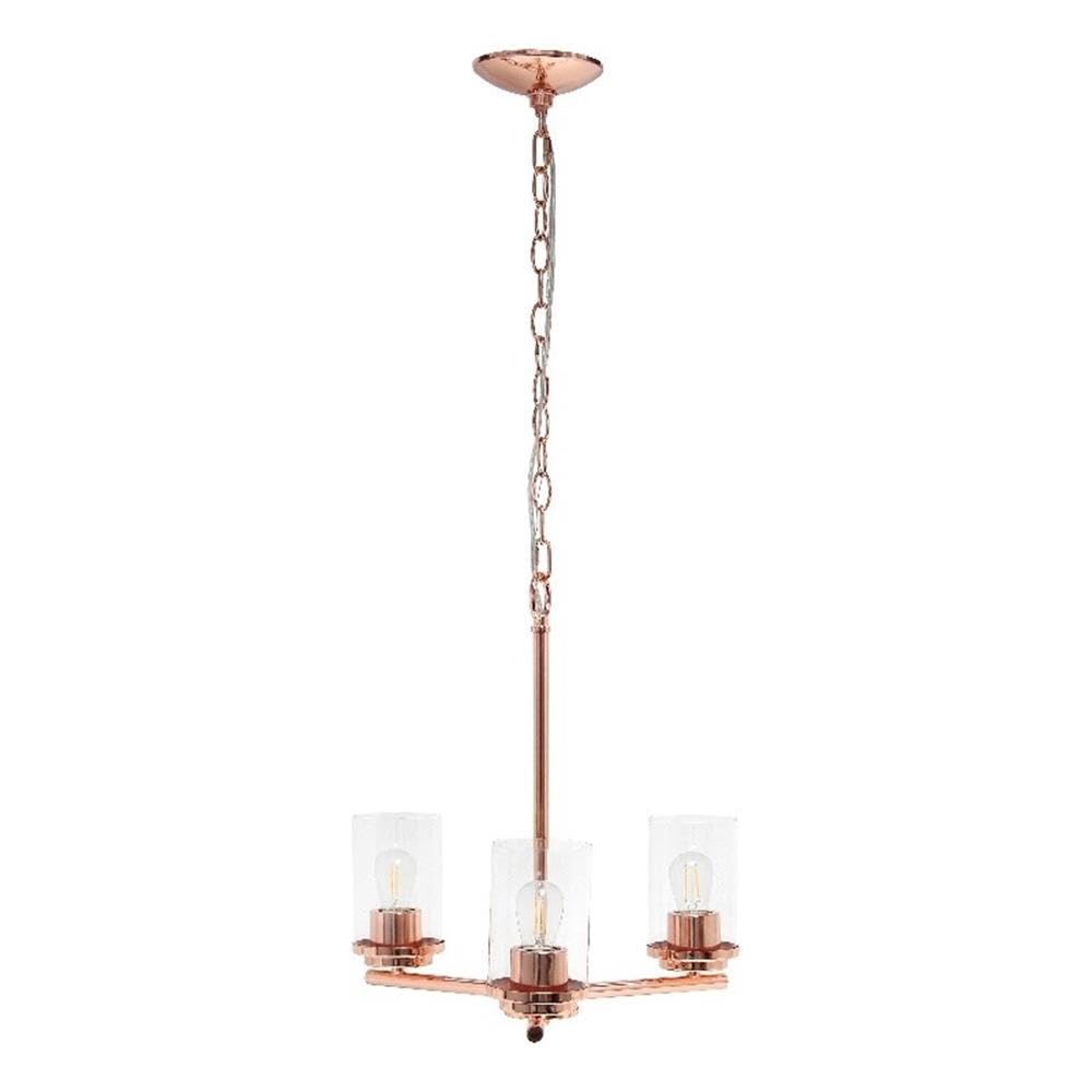 LALIA HOME 3-Light Pendant Chandelier, 15in Glass & Metal, Rose Gold, Model LHP-3012, Ideal for Kitchen, Foyer, Living Room