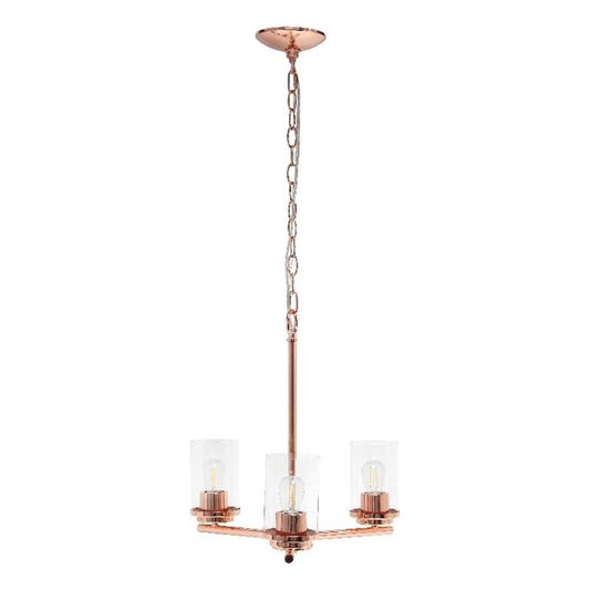 LALIA HOME 3-Light Pendant Chandelier, 15in Glass & Metal, Rose Gold, Model LHP-3012, Ideal for Kitchen, Foyer, Living Room