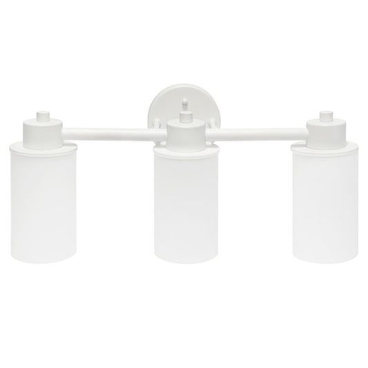 Simple Designs Modern Wall Mounted Vanity Fixture, 3 Light, Metal, Milk White Glass Shades, 20.75in, VT1024-WHT, White