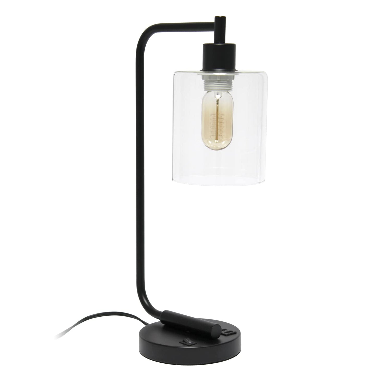 Simple Designs Bronson Industrial Iron Lantern Desk Lamp with USB Ports, Black, Model LD1066-BLK