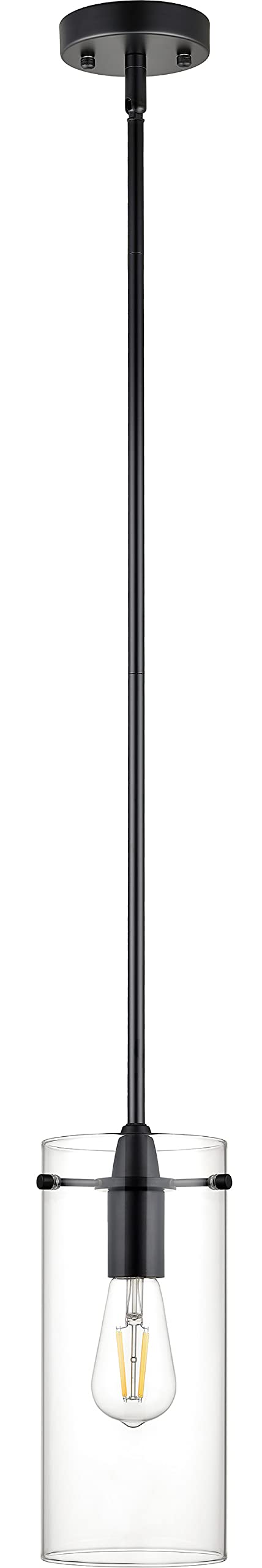 Linea di Liara Pendant Light Fixtures, Modern Matte Black, Large Clear Glass Shade, Industrial Style, Model LL-P315-BLK