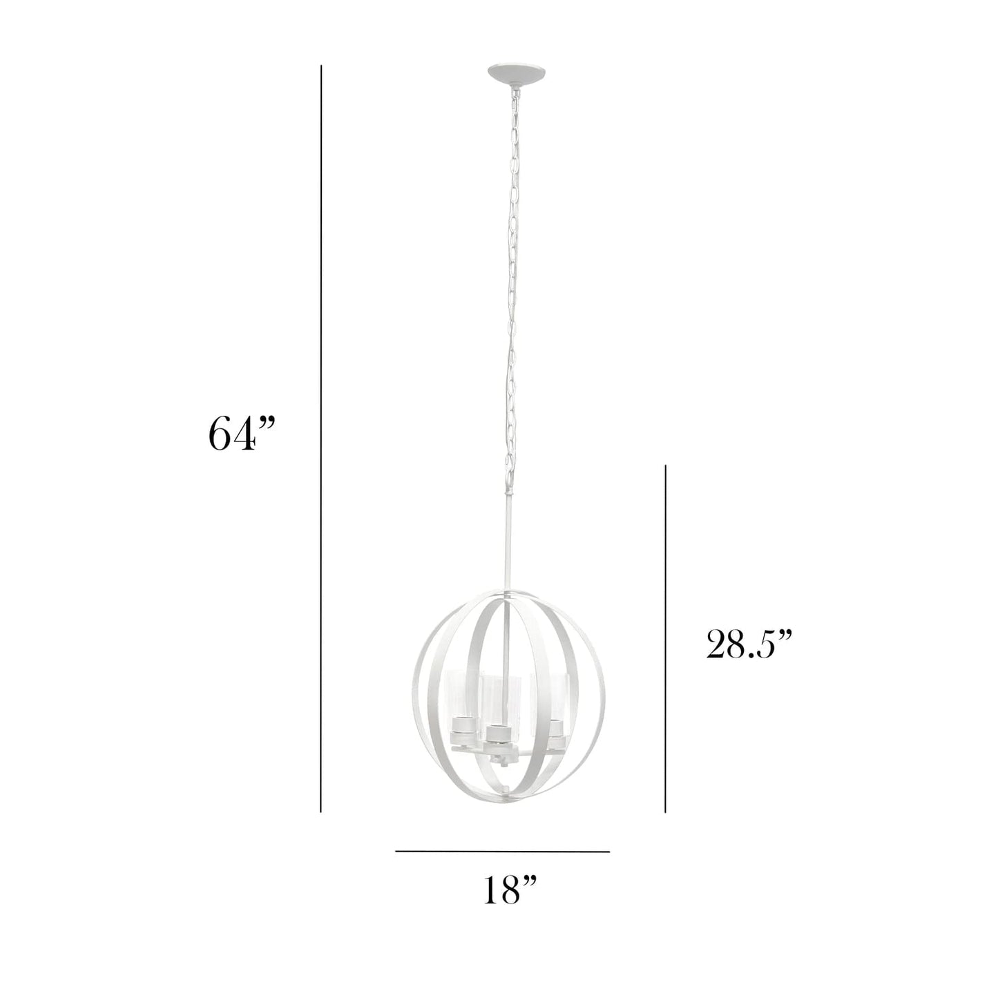 Elegant Designs 3-Light Pendant Light, Metal & Glass, 18in Adjustable, White, Model PT1021-WHT