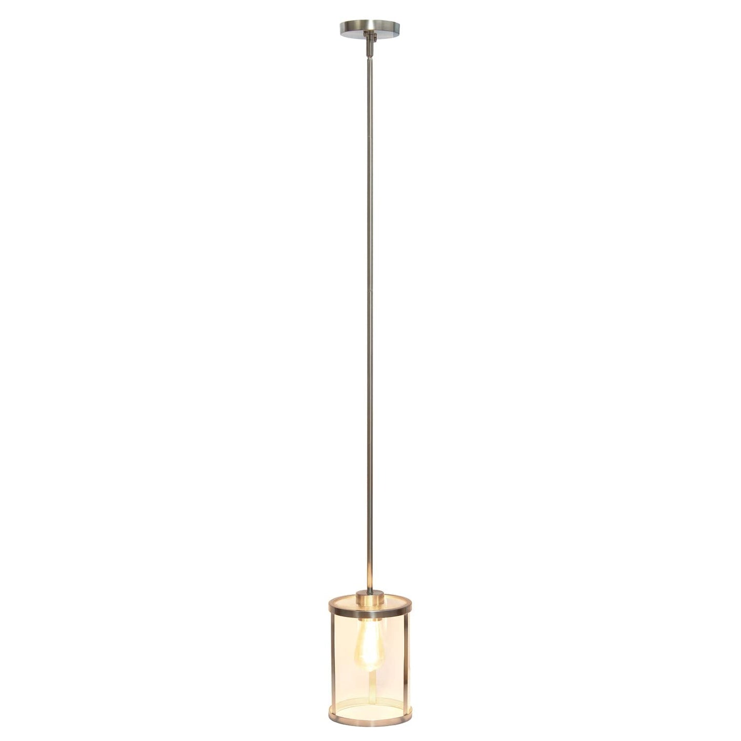 Elegant Designs Pendant Light, 1-Lt Metal & Clear Glass, Brushed Nickel, 9.25in Adjustable, Model PT1010-BSN