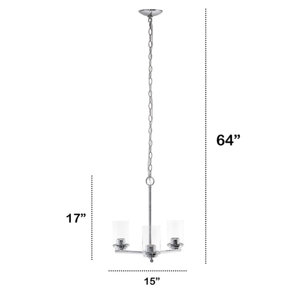 LALIA HOME 3-Light Pendant Chandelier, Classic Contemporary, Clear Glass & Metal, 15x15x64, Chrome, Model LHP-3012