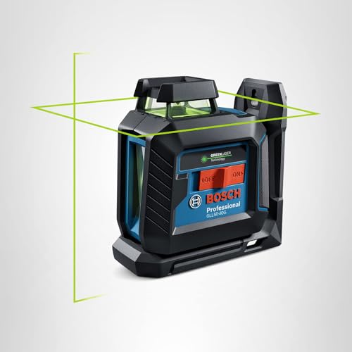 BOSCH GLL50-40G Green-Beam Self-Leveling 360 Degree Cross-Line Laser, Includes 4 AA Batteries, L-Bracket, Ceiling Clip, & Hard Carrying Case