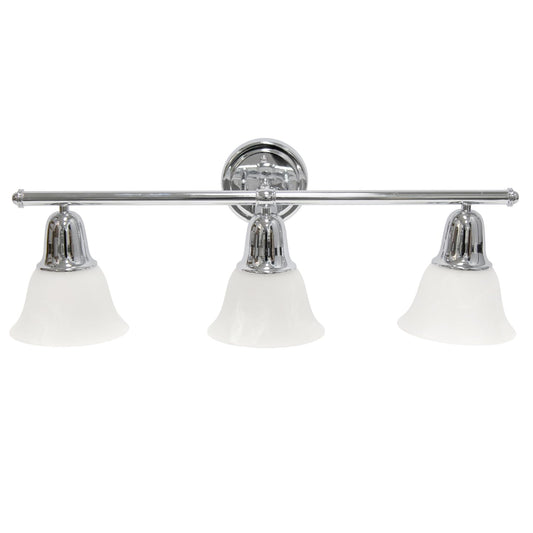Simple Designs VT1027-CHR 3-Light Wall Mounted Vanity Fixture, Chrome, Metal, Frosted Marble Glass Shades, 26.5in for Bathroom and Entryway